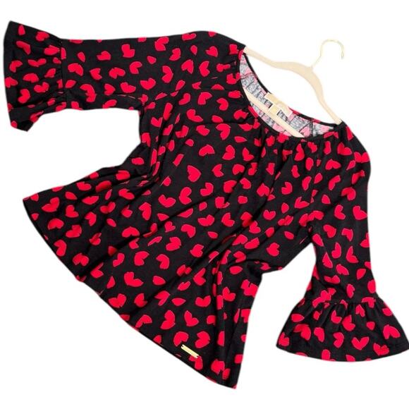 MICHAEL KORS Red Hearts and Bell Sleeves Black Top Size Medium - Picture 1 of 13